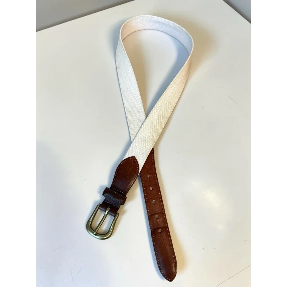Vintage 90s COACH Leather & Linen Belt Size‎ 36/90 cm Style 3815 White & Brown